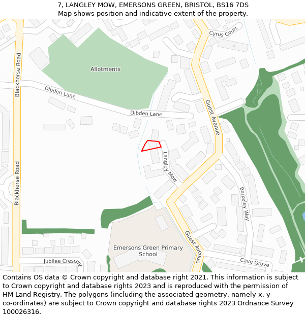 7, LANGLEY MOW, EMERSONS GREEN, BRISTOL, BS16 7DS: Location map and indicative extent of plot