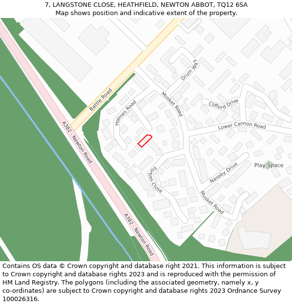 7, LANGSTONE CLOSE, HEATHFIELD, NEWTON ABBOT, TQ12 6SA: Location map and indicative extent of plot