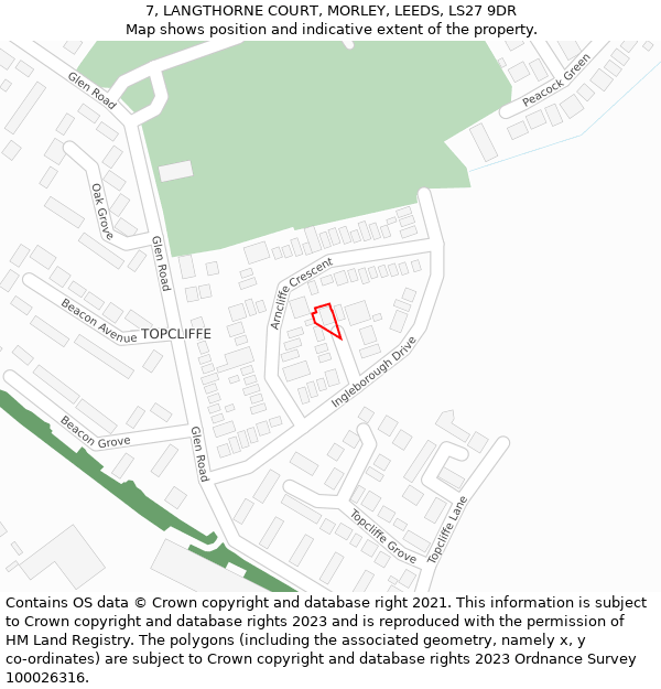 7, LANGTHORNE COURT, MORLEY, LEEDS, LS27 9DR: Location map and indicative extent of plot