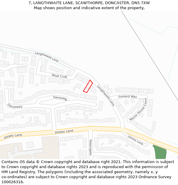 7, LANGTHWAITE LANE, SCAWTHORPE, DONCASTER, DN5 7XW: Location map and indicative extent of plot