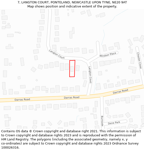 7, LANGTON COURT, PONTELAND, NEWCASTLE UPON TYNE, NE20 9AT: Location map and indicative extent of plot