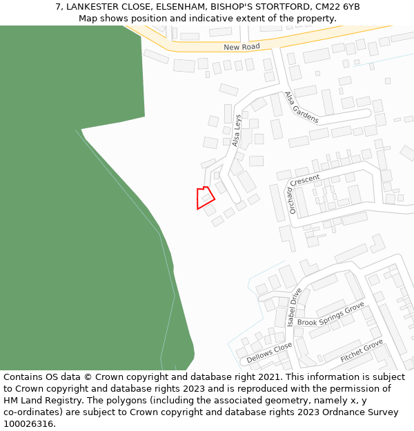 7, LANKESTER CLOSE, ELSENHAM, BISHOP'S STORTFORD, CM22 6YB: Location map and indicative extent of plot