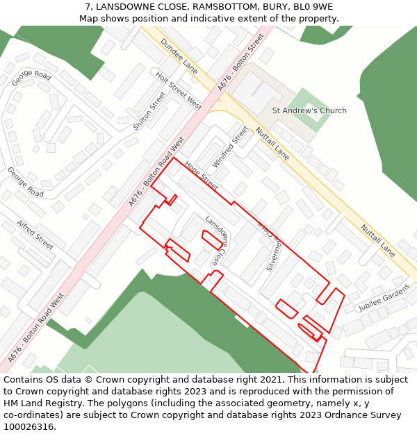 7, LANSDOWNE CLOSE, RAMSBOTTOM, BURY, BL0 9WE: Location map and indicative extent of plot
