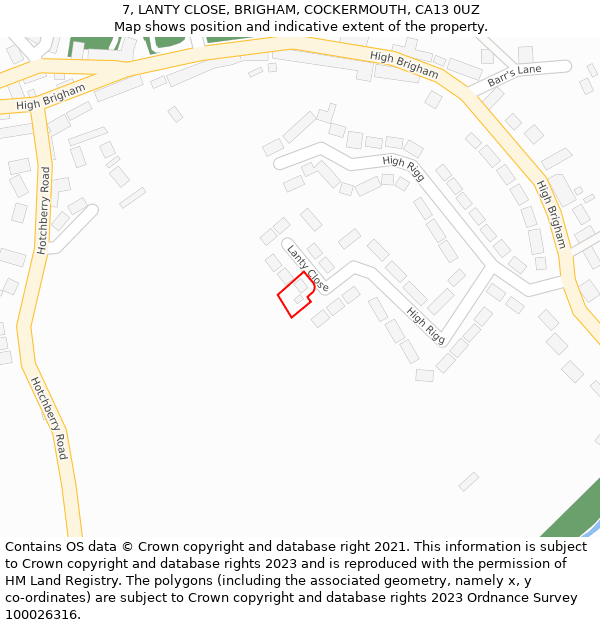 7, LANTY CLOSE, BRIGHAM, COCKERMOUTH, CA13 0UZ: Location map and indicative extent of plot