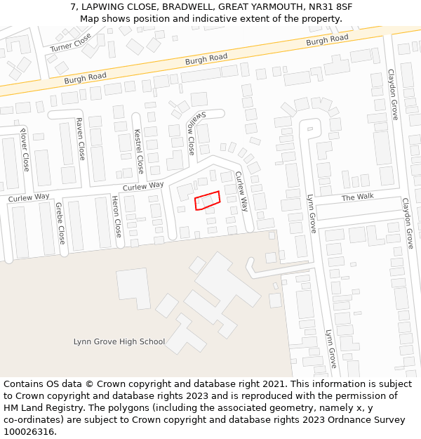 7, LAPWING CLOSE, BRADWELL, GREAT YARMOUTH, NR31 8SF: Location map and indicative extent of plot