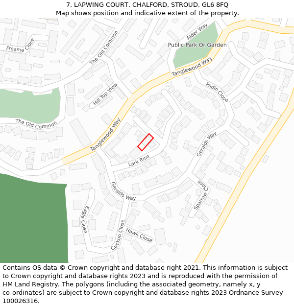 7, LAPWING COURT, CHALFORD, STROUD, GL6 8FQ: Location map and indicative extent of plot