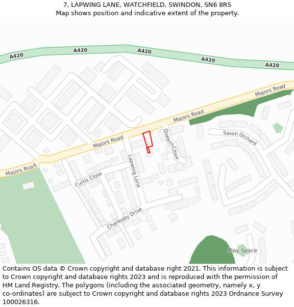 7, LAPWING LANE, WATCHFIELD, SWINDON, SN6 8RS: Location map and indicative extent of plot