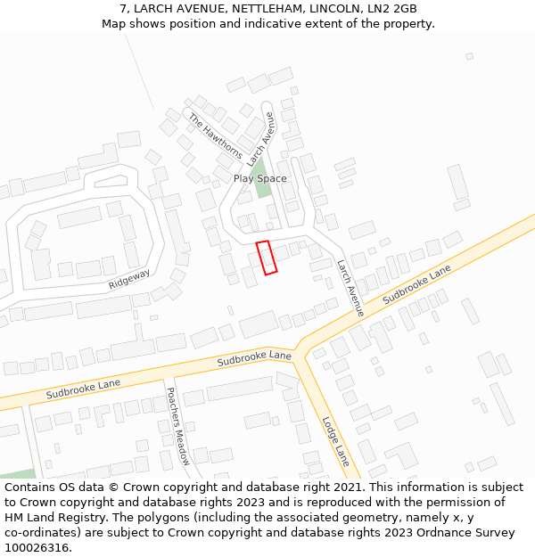 7, LARCH AVENUE, NETTLEHAM, LINCOLN, LN2 2GB: Location map and indicative extent of plot