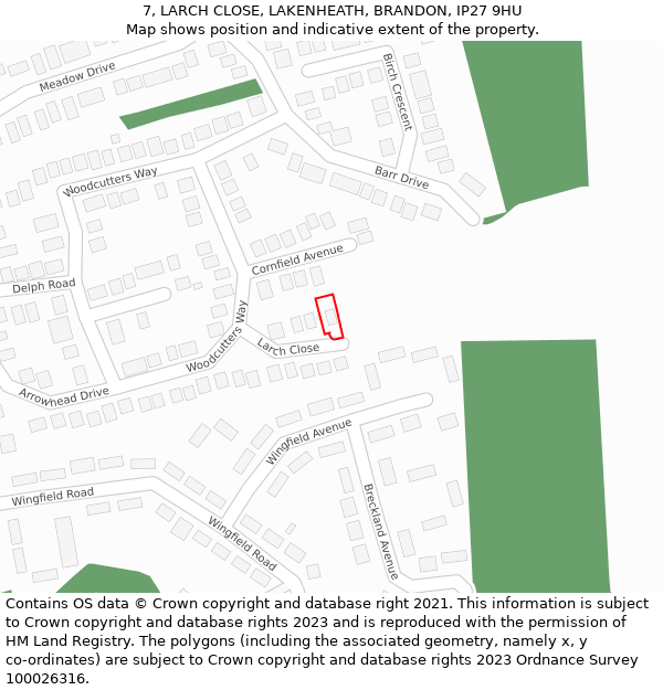 7, LARCH CLOSE, LAKENHEATH, BRANDON, IP27 9HU: Location map and indicative extent of plot