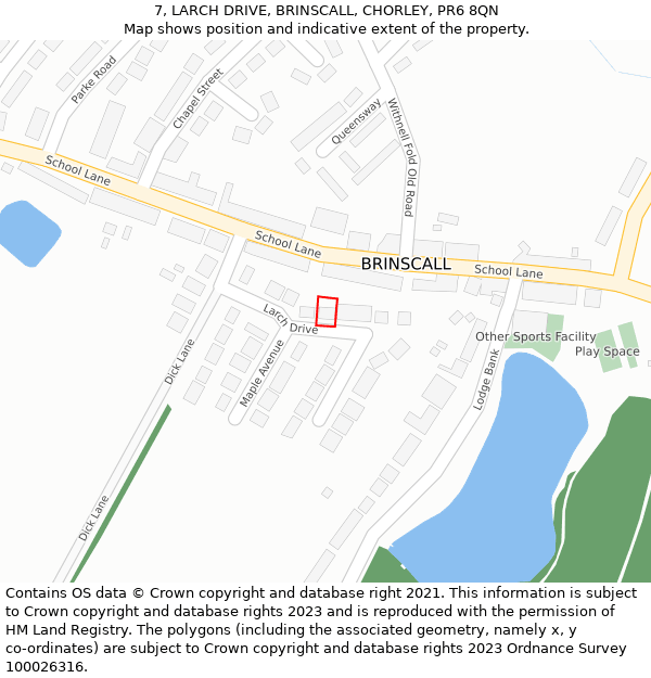 7, LARCH DRIVE, BRINSCALL, CHORLEY, PR6 8QN: Location map and indicative extent of plot