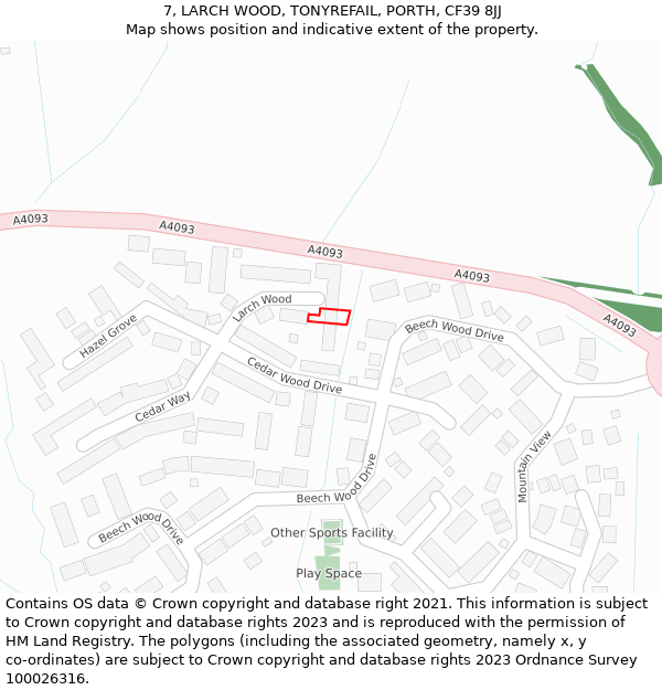 7, LARCH WOOD, TONYREFAIL, PORTH, CF39 8JJ: Location map and indicative extent of plot