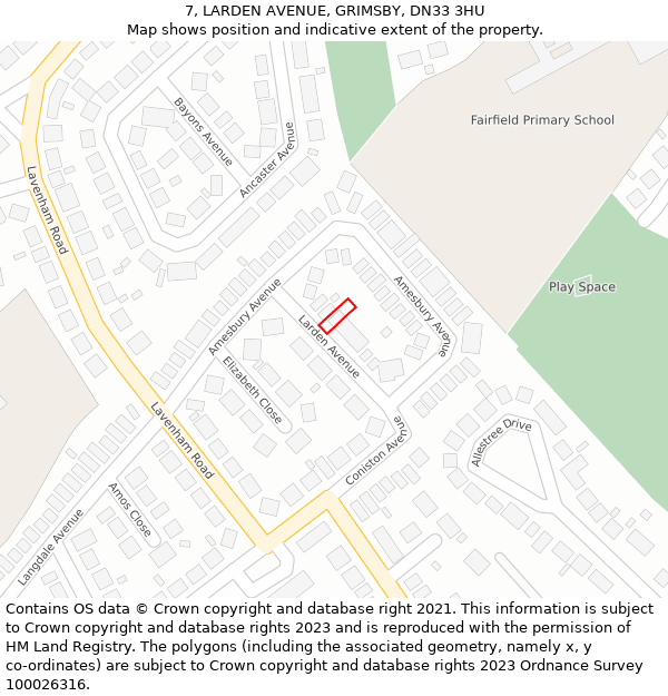 7, LARDEN AVENUE, GRIMSBY, DN33 3HU: Location map and indicative extent of plot
