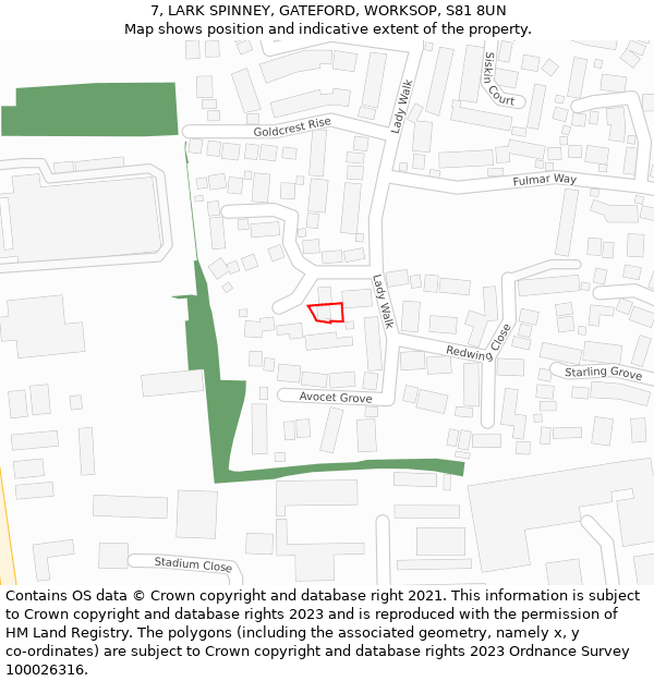 7, LARK SPINNEY, GATEFORD, WORKSOP, S81 8UN: Location map and indicative extent of plot