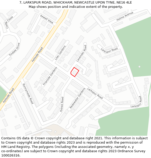 7, LARKSPUR ROAD, WHICKHAM, NEWCASTLE UPON TYNE, NE16 4LE: Location map and indicative extent of plot