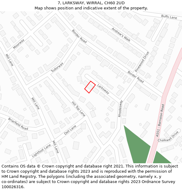 7, LARKSWAY, WIRRAL, CH60 2UD: Location map and indicative extent of plot