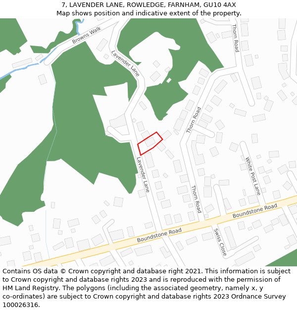 7, LAVENDER LANE, ROWLEDGE, FARNHAM, GU10 4AX: Location map and indicative extent of plot