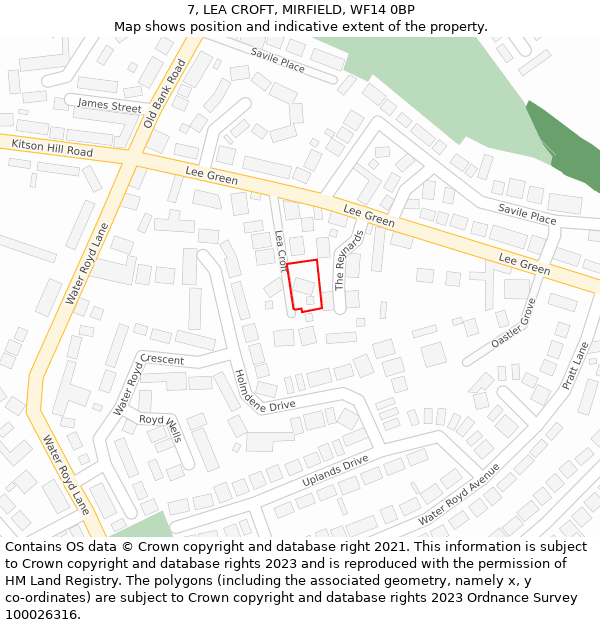 7, LEA CROFT, MIRFIELD, WF14 0BP: Location map and indicative extent of plot