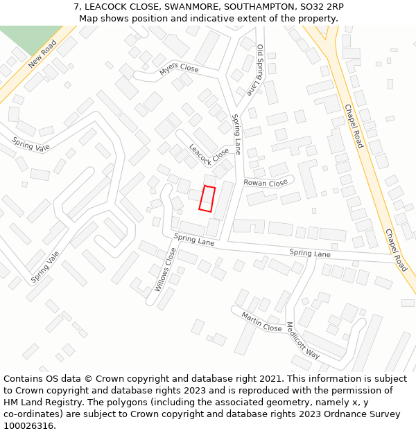 7, LEACOCK CLOSE, SWANMORE, SOUTHAMPTON, SO32 2RP: Location map and indicative extent of plot