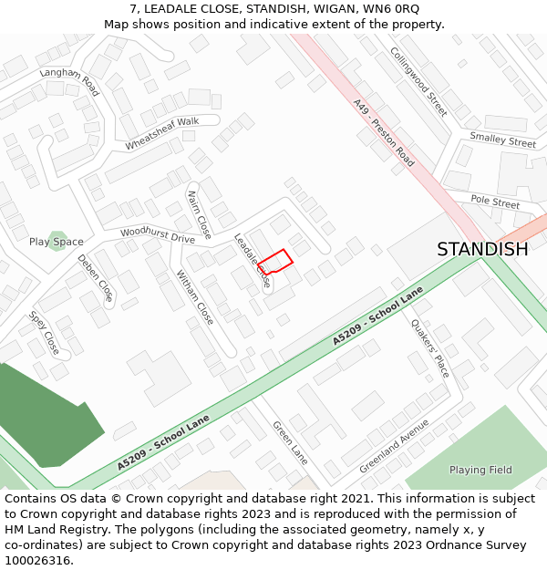 7, LEADALE CLOSE, STANDISH, WIGAN, WN6 0RQ: Location map and indicative extent of plot