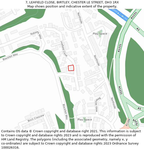 7, LEAFIELD CLOSE, BIRTLEY, CHESTER LE STREET, DH3 1RX: Location map and indicative extent of plot