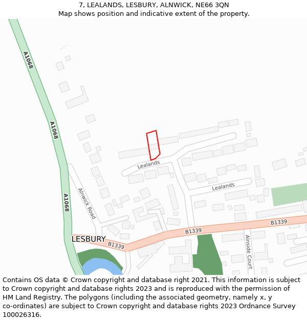 7, LEALANDS, LESBURY, ALNWICK, NE66 3QN: Location map and indicative extent of plot