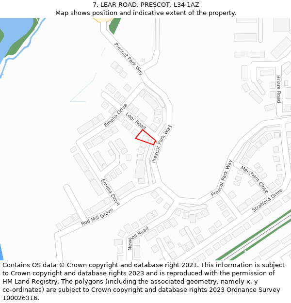 7, LEAR ROAD, PRESCOT, L34 1AZ: Location map and indicative extent of plot