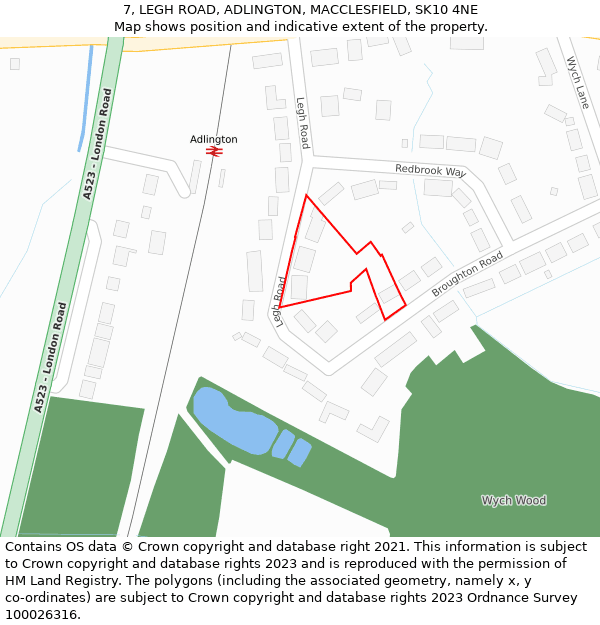 7, LEGH ROAD, ADLINGTON, MACCLESFIELD, SK10 4NE: Location map and indicative extent of plot
