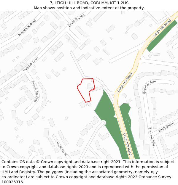 7, LEIGH HILL ROAD, COBHAM, KT11 2HS: Location map and indicative extent of plot