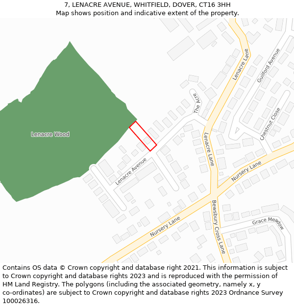 7, LENACRE AVENUE, WHITFIELD, DOVER, CT16 3HH: Location map and indicative extent of plot