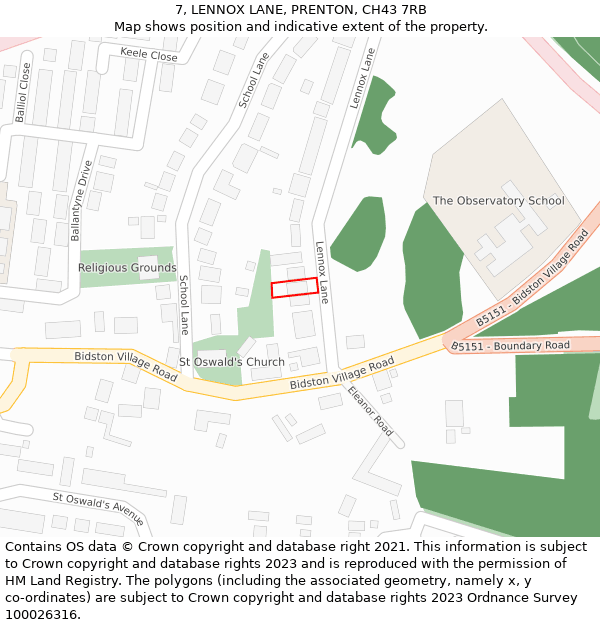 7, LENNOX LANE, PRENTON, CH43 7RB: Location map and indicative extent of plot