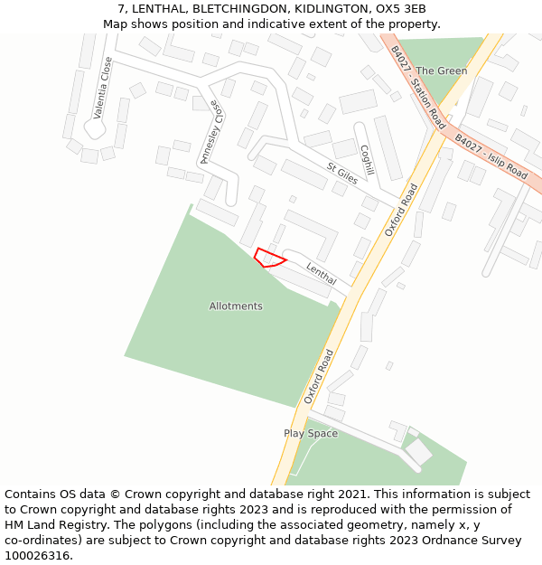 7, LENTHAL, BLETCHINGDON, KIDLINGTON, OX5 3EB: Location map and indicative extent of plot