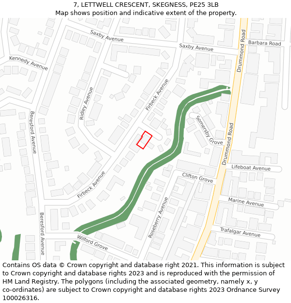 7, LETTWELL CRESCENT, SKEGNESS, PE25 3LB: Location map and indicative extent of plot