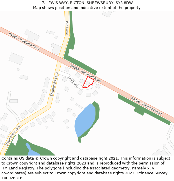 7, LEWIS WAY, BICTON, SHREWSBURY, SY3 8DW: Location map and indicative extent of plot