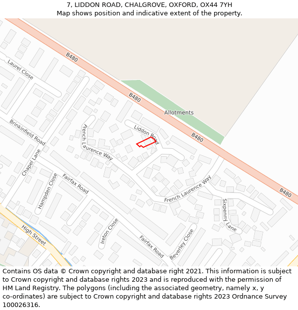 7, LIDDON ROAD, CHALGROVE, OXFORD, OX44 7YH: Location map and indicative extent of plot