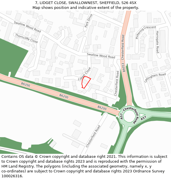 7, LIDGET CLOSE, SWALLOWNEST, SHEFFIELD, S26 4SX: Location map and indicative extent of plot