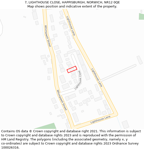 7, LIGHTHOUSE CLOSE, HAPPISBURGH, NORWICH, NR12 0QE: Location map and indicative extent of plot