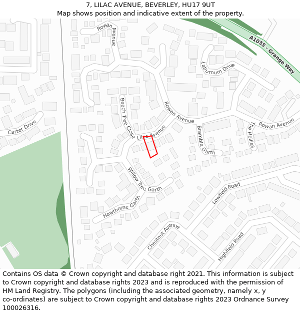 7, LILAC AVENUE, BEVERLEY, HU17 9UT: Location map and indicative extent of plot