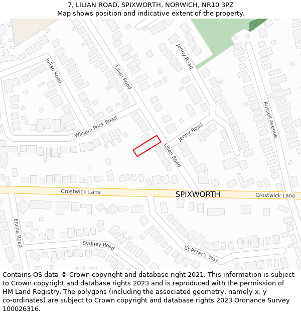 7, LILIAN ROAD, SPIXWORTH, NORWICH, NR10 3PZ: Location map and indicative extent of plot