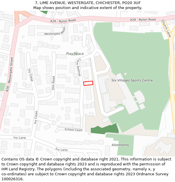 7, LIME AVENUE, WESTERGATE, CHICHESTER, PO20 3UF: Location map and indicative extent of plot