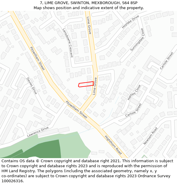 7, LIME GROVE, SWINTON, MEXBOROUGH, S64 8SP: Location map and indicative extent of plot