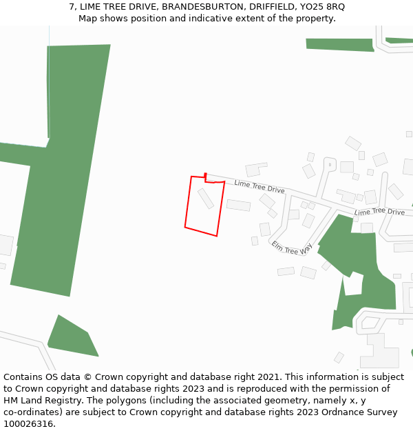 7, LIME TREE DRIVE, BRANDESBURTON, DRIFFIELD, YO25 8RQ: Location map and indicative extent of plot
