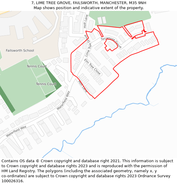 7, LIME TREE GROVE, FAILSWORTH, MANCHESTER, M35 9NH: Location map and indicative extent of plot