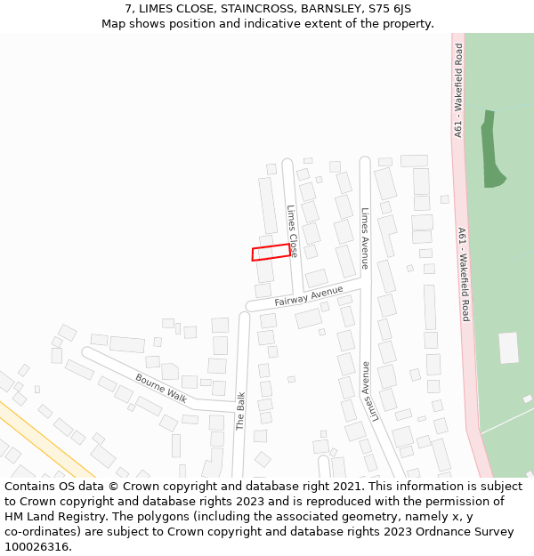 7, LIMES CLOSE, STAINCROSS, BARNSLEY, S75 6JS: Location map and indicative extent of plot