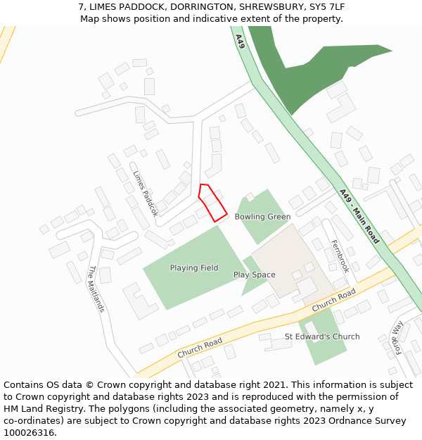 7, LIMES PADDOCK, DORRINGTON, SHREWSBURY, SY5 7LF: Location map and indicative extent of plot