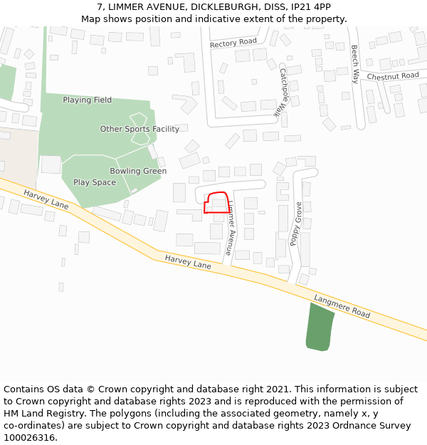 7, LIMMER AVENUE, DICKLEBURGH, DISS, IP21 4PP: Location map and indicative extent of plot