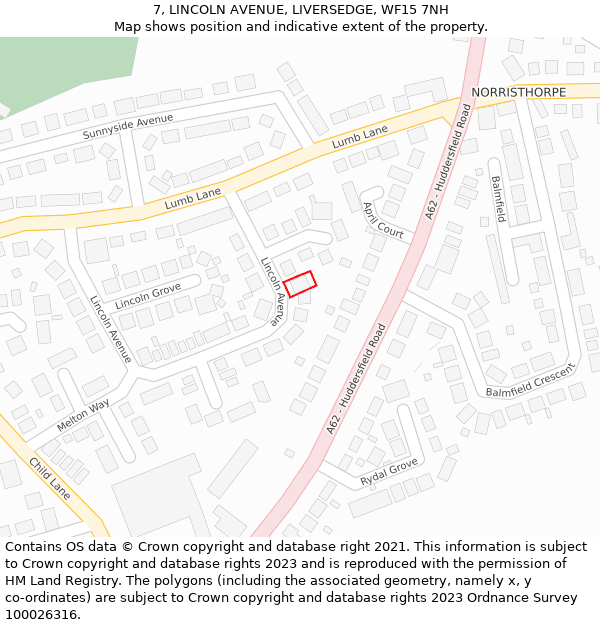 7, LINCOLN AVENUE, LIVERSEDGE, WF15 7NH: Location map and indicative extent of plot