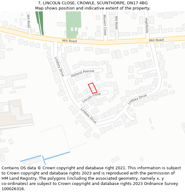 7, LINCOLN CLOSE, CROWLE, SCUNTHORPE, DN17 4BG: Location map and indicative extent of plot