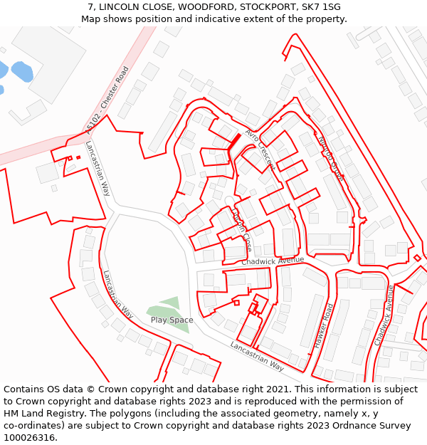 7, LINCOLN CLOSE, WOODFORD, STOCKPORT, SK7 1SG: Location map and indicative extent of plot