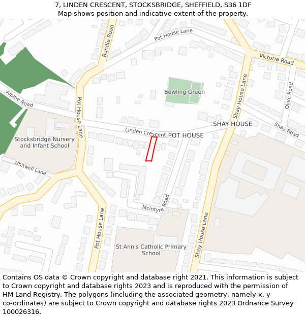 7, LINDEN CRESCENT, STOCKSBRIDGE, SHEFFIELD, S36 1DF: Location map and indicative extent of plot