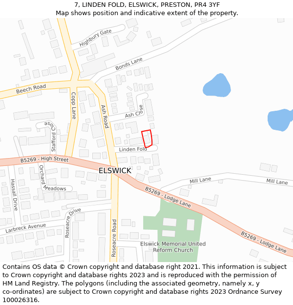 7, LINDEN FOLD, ELSWICK, PRESTON, PR4 3YF: Location map and indicative extent of plot